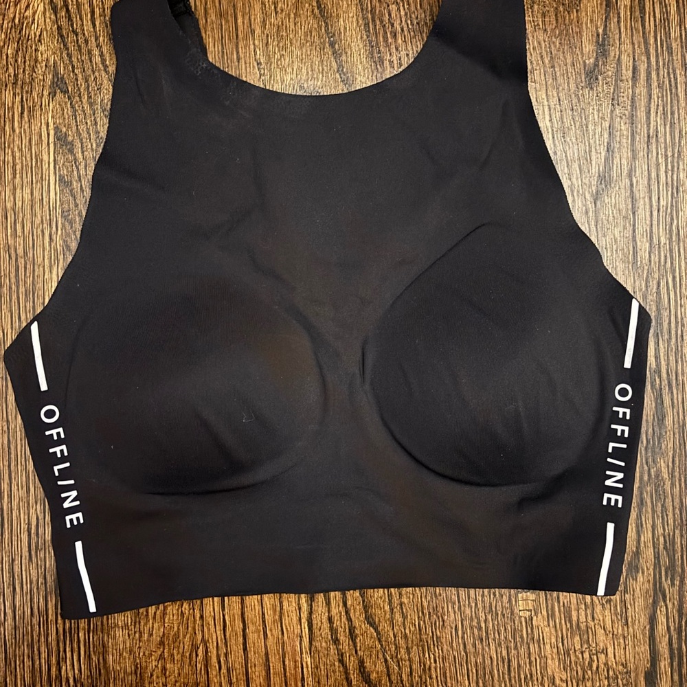 Aerie Black Sports Bra with White Accents